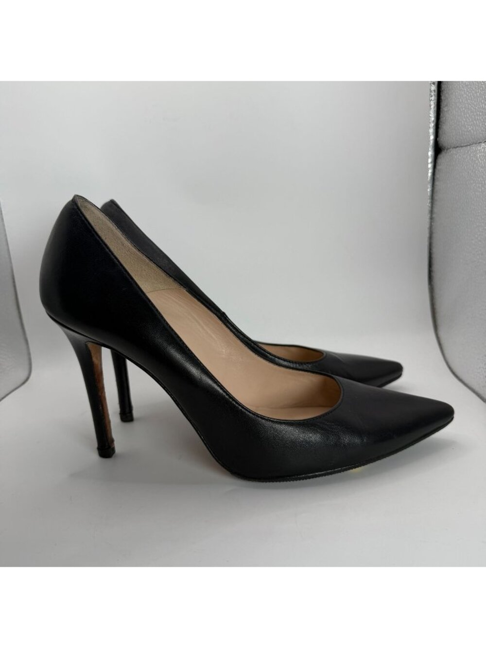 L.K. Bennett Black Leather Pointed-Toe Stiletto Heels Size 41 US 10.5 Spain
